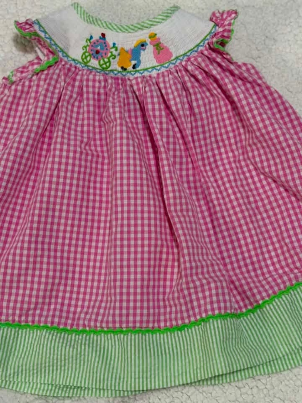 Disney Cinderella Pink Gingham Dress with Green Trim
